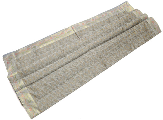 48 Square Indian Banarasi Silk Woven Paisley Dining Table Top Cover Cloth Gray