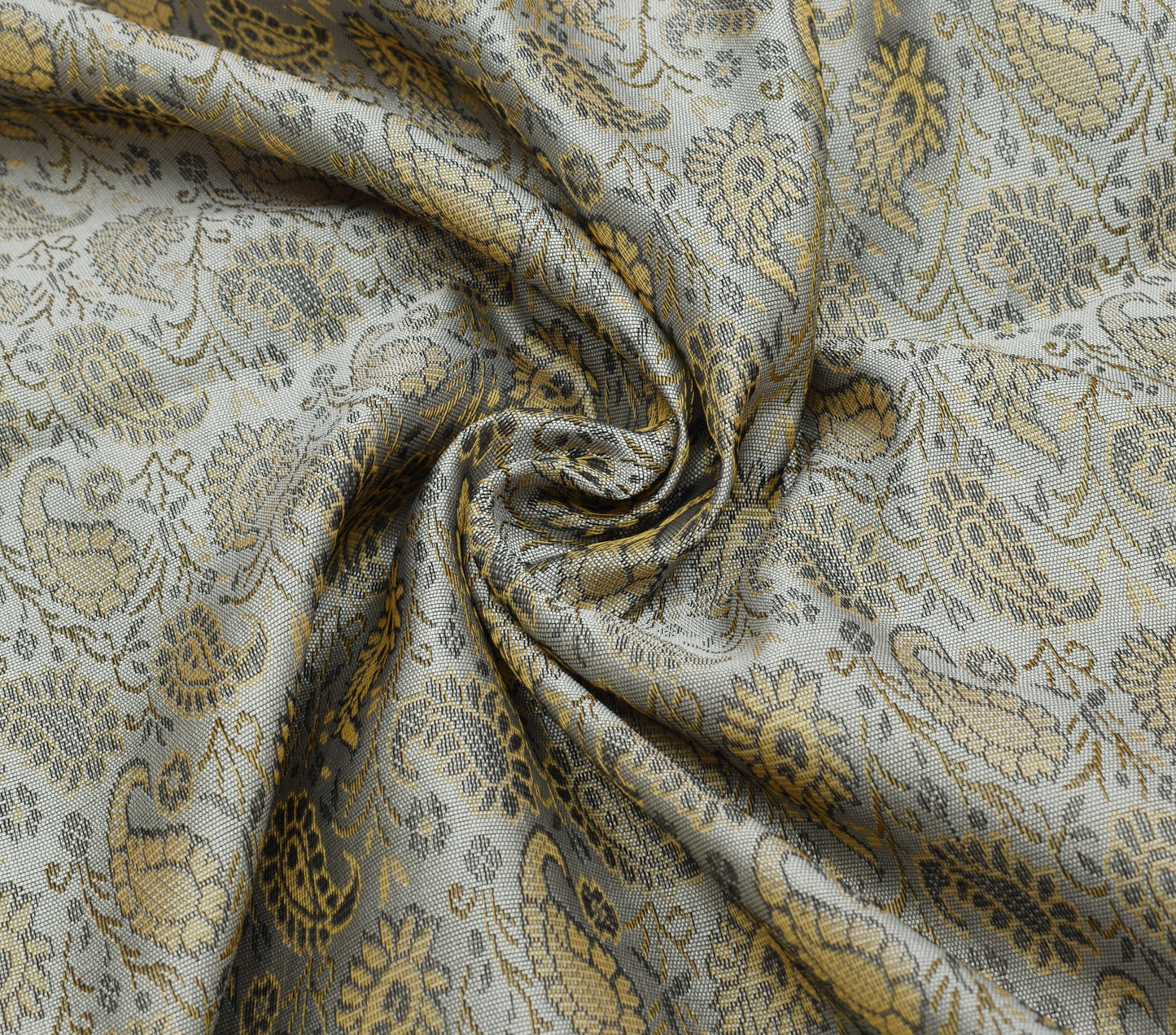 48 Square Indian Banarasi Silk Woven Paisley Dining Table Top Cover Cloth Gray