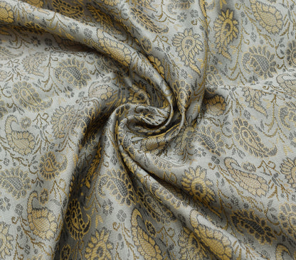 48 Square Indian Banarasi Silk Woven Paisley Dining Table Top Cover Cloth Gray