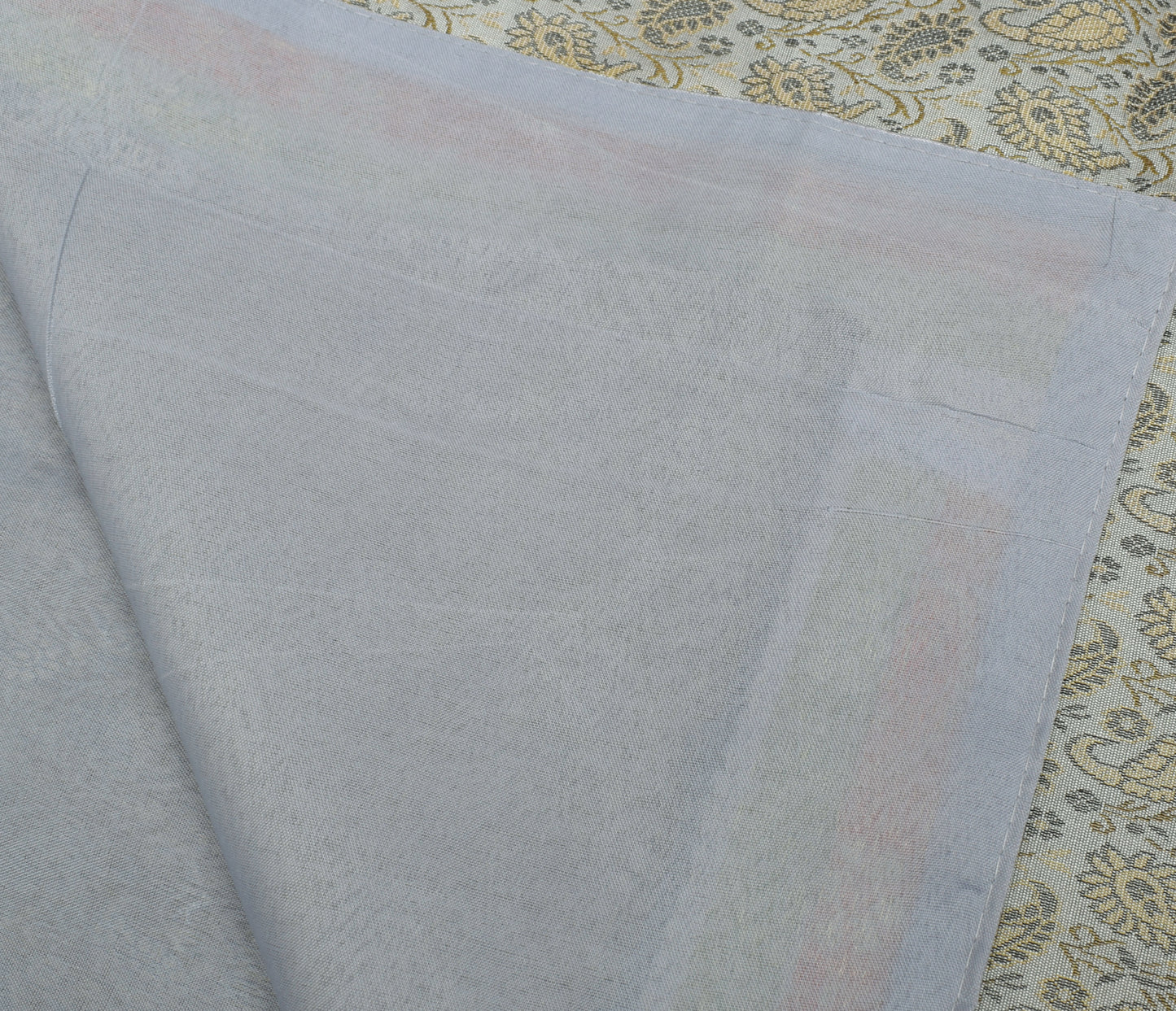 48 Square Indian Banarasi Silk Woven Paisley Dining Table Top Cover Cloth Gray