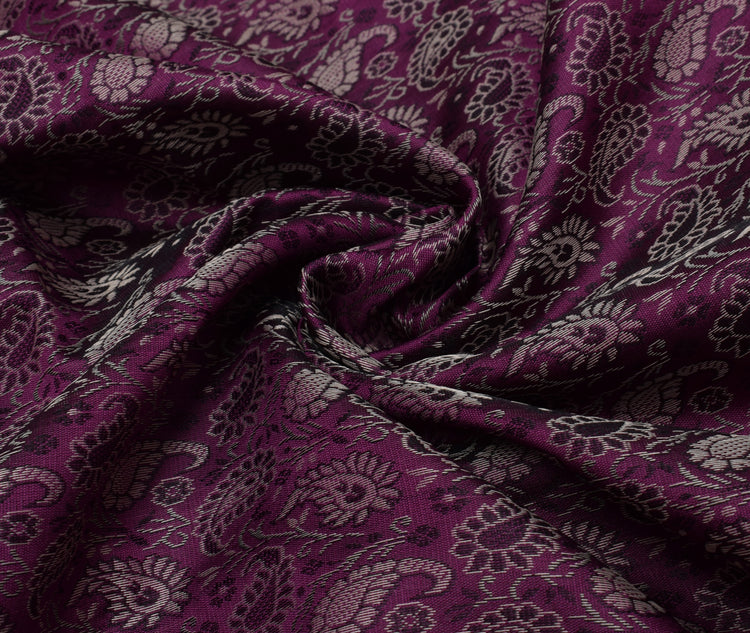 Indian Purple Table Top Cover Woven Zari Border Art Silk Brocade 88" x 47" Cloth