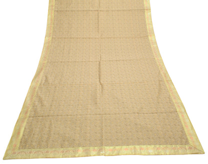 48 Square Indian Banarasi Silk Woven Paisley Dining Table Top Cover Cloth Beige