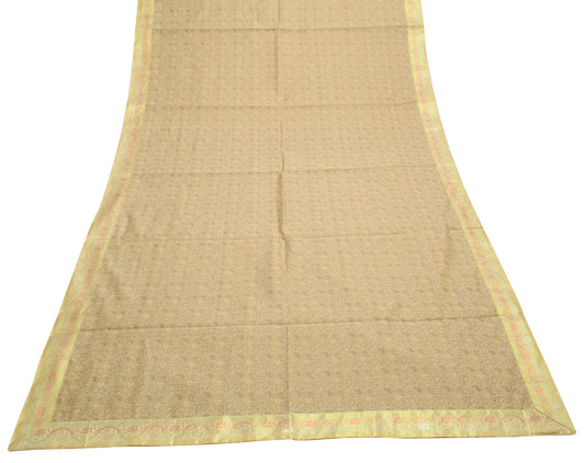 48 Square Indian Banarasi Silk Woven Paisley Dining Table Top Cover Cloth Beige
