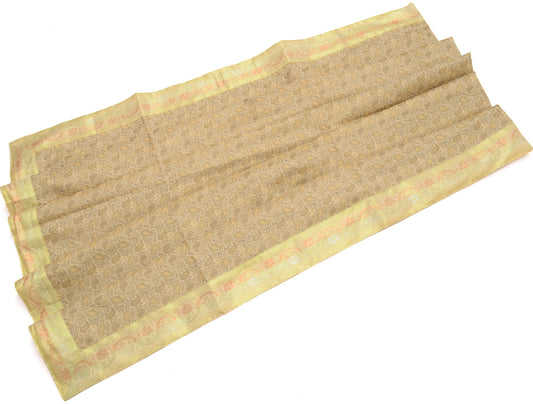 48 Square Indian Banarasi Silk Woven Paisley Dining Table Top Cover Cloth Beige
