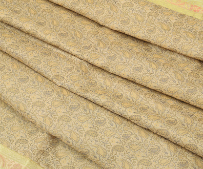 48 Square Indian Banarasi Silk Woven Paisley Dining Table Top Cover Cloth Beige