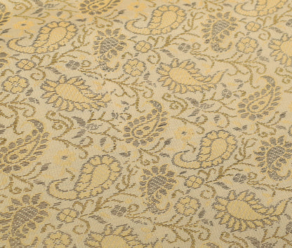 48 Square Indian Banarasi Silk Woven Paisley Dining Table Top Cover Cloth Beige
