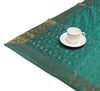 88" x 47"Dining Table Indian Banarasi Silk Woven Paisley  Top Cover Cloth Green