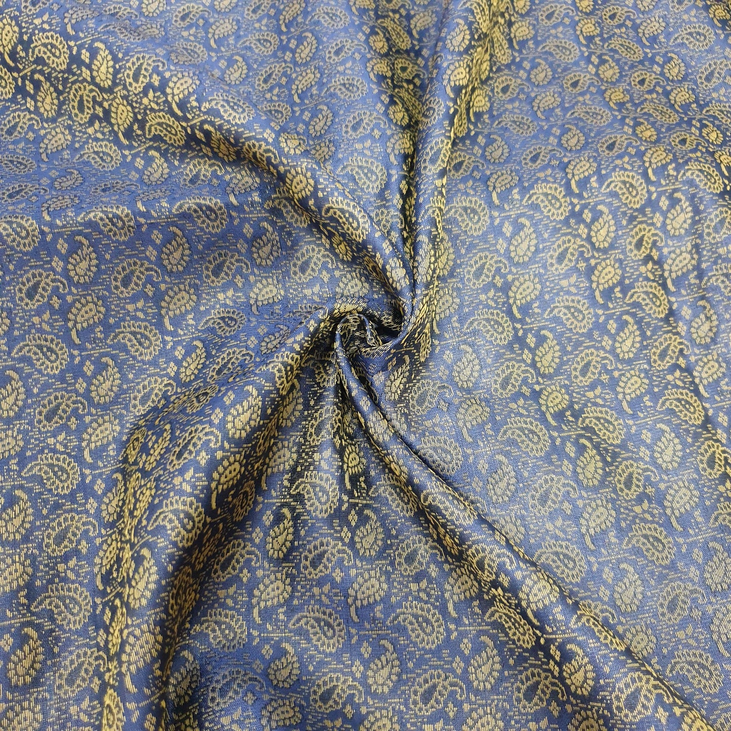 88"x48" Dining Table Top Cover Indian Banarasi Silk Woven Paisley DarkBlue Cloth