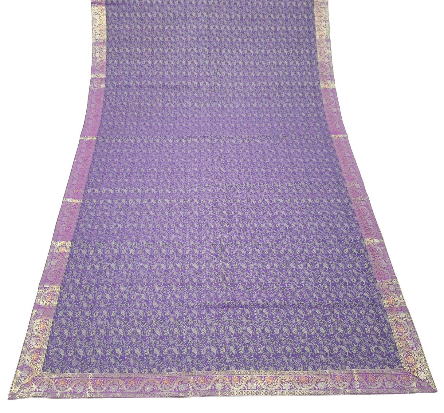 90"x48" Dining Table Top Cover Indian Banarasi Silk Woven Paisley Purple Cloth