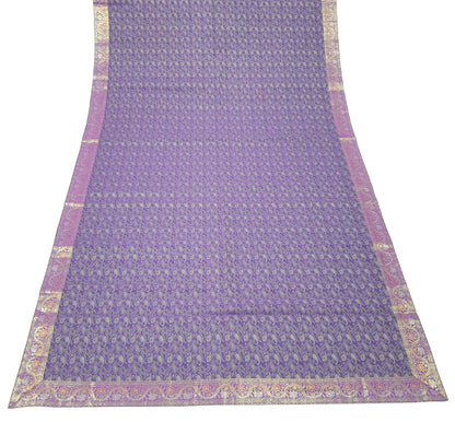 90"x48" Dining Table Top Cover Indian Banarasi Silk Woven Paisley Purple Cloth