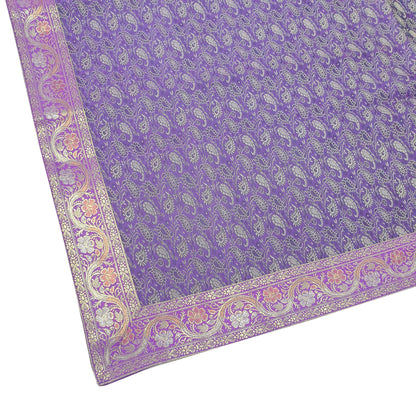 90"x48" Dining Table Top Cover Indian Banarasi Silk Woven Paisley Purple Cloth