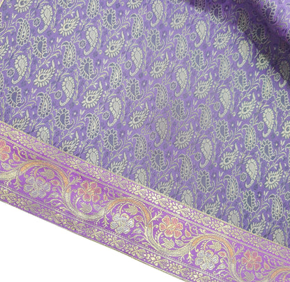 90"x48" Dining Table Top Cover Indian Banarasi Silk Woven Paisley Purple Cloth
