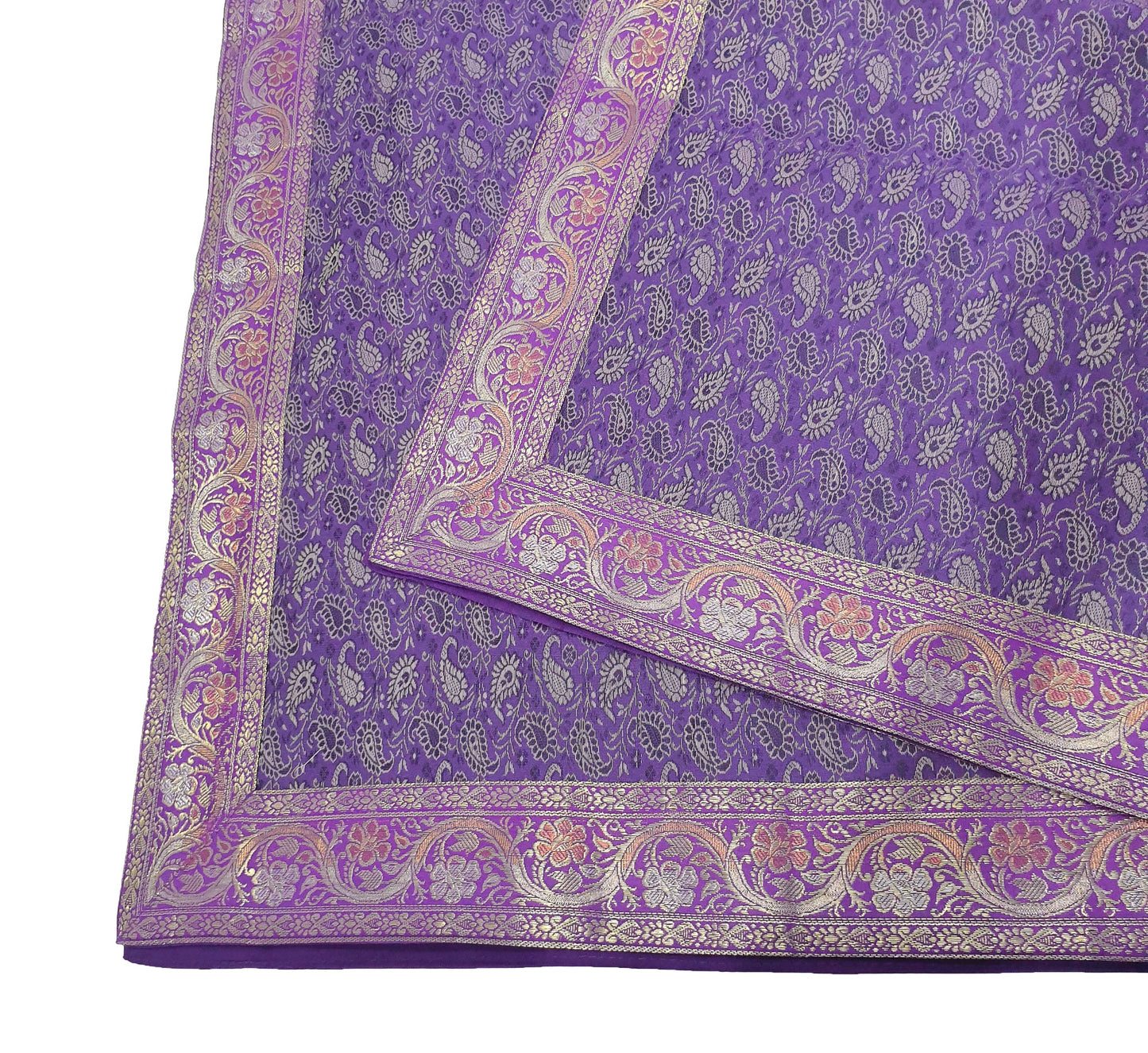 90"x48" Dining Table Top Cover Indian Banarasi Silk Woven Paisley Purple Cloth