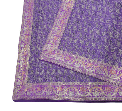 90"x48" Dining Table Top Cover Indian Banarasi Silk Woven Paisley Purple Cloth