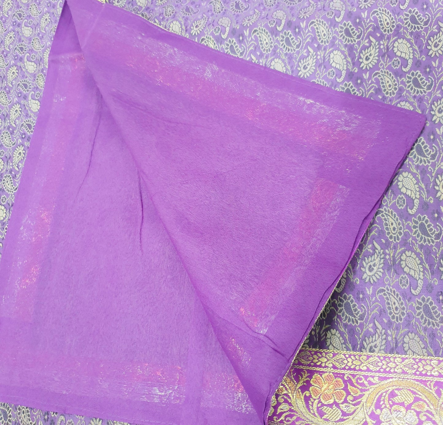 90"x48" Dining Table Top Cover Indian Banarasi Silk Woven Paisley Purple Cloth