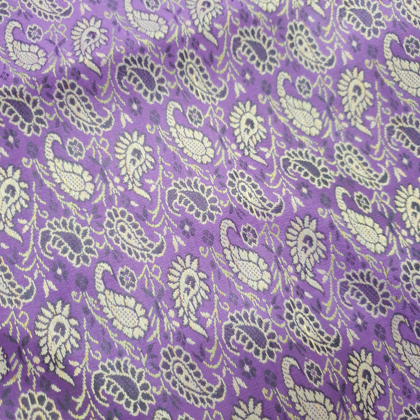 90"x48" Dining Table Top Cover Indian Banarasi Silk Woven Paisley Purple Cloth
