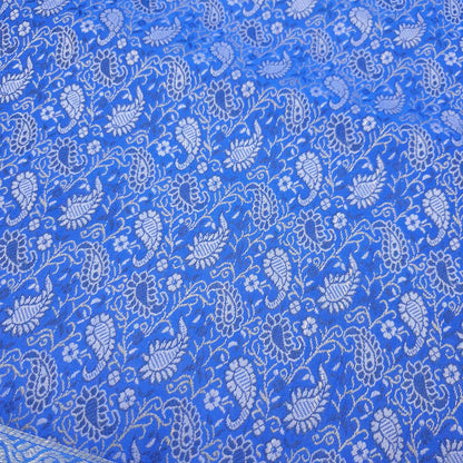 90"x48" Banarasi Dining Table Top Cover Indian Blue Silk Woven Paisley Cloth