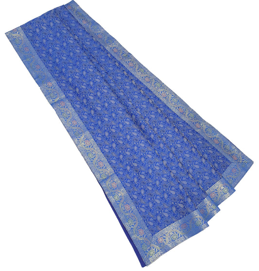 90"x48" Banarasi Dining Table Top Cover Indian Blue Silk Woven Paisley Cloth