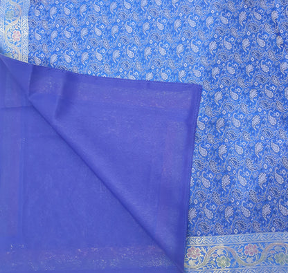 90"x48" Banarasi Dining Table Top Cover Indian Blue Silk Woven Paisley Cloth
