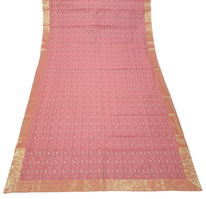 88" x 48" Banarasi Dining Table Top Cover Indian Pink Silk Woven Paisley Cloth