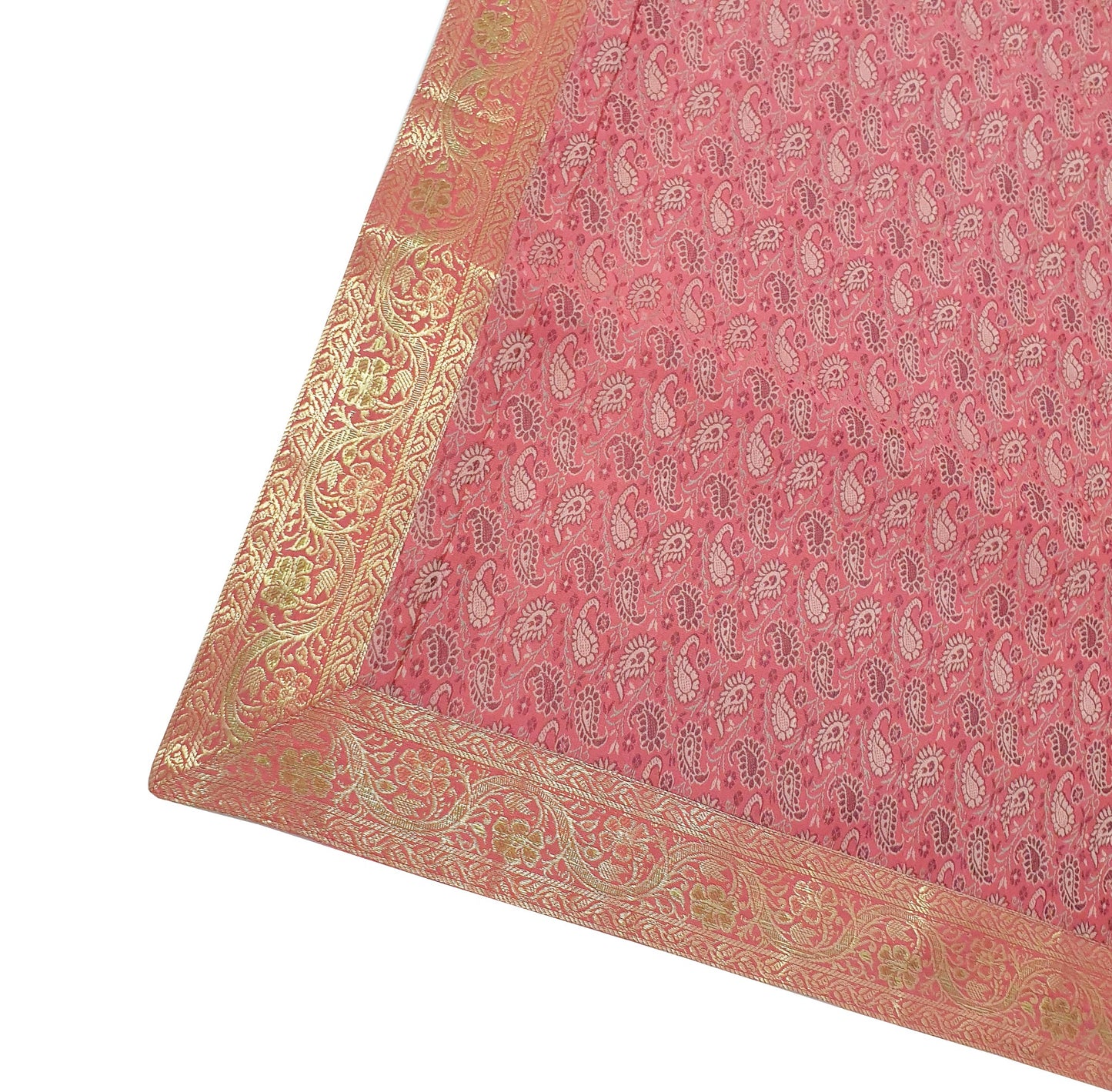 88" x 48" Banarasi Dining Table Top Cover Indian Pink Silk Woven Paisley Cloth