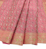 88" x 48" Banarasi Dining Table Top Cover Indian Pink Silk Woven Paisley Cloth