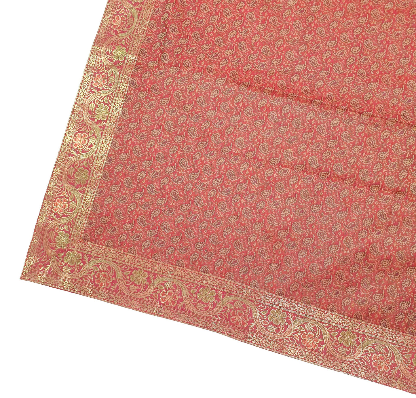 88"x48" Banarasi Dining Table Top Cover Indian Silk Woven Paisley Red Cloth Gift