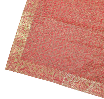 88"x48" Banarasi Dining Table Top Cover Indian Silk Woven Paisley Red Cloth Gift