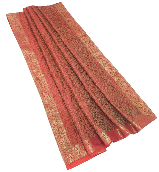 88"x48" Banarasi Dining Table Top Cover Indian Silk Woven Paisley Red Cloth Gift