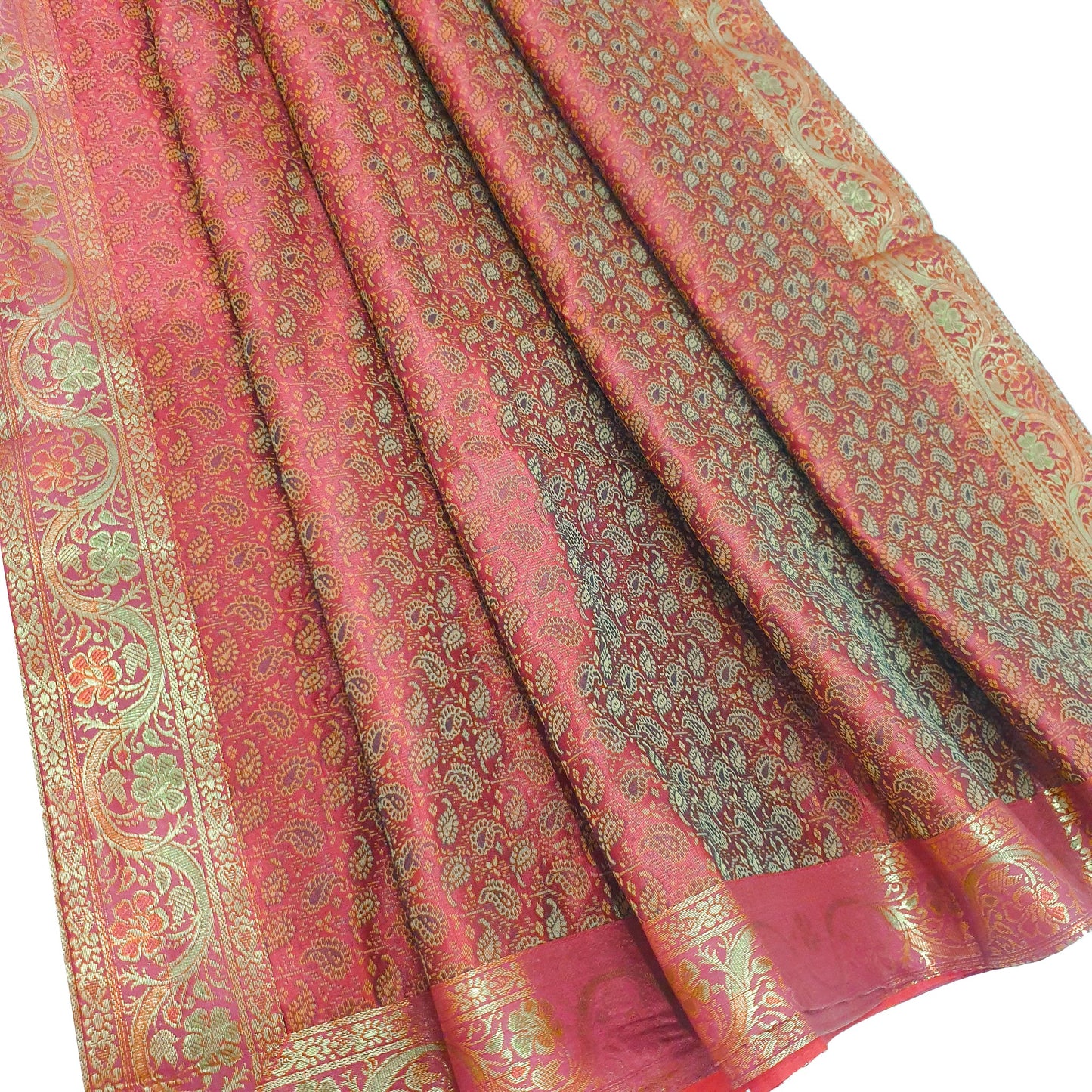 88"x48" Banarasi Dining Table Top Cover Indian Silk Woven Paisley Red Cloth Gift