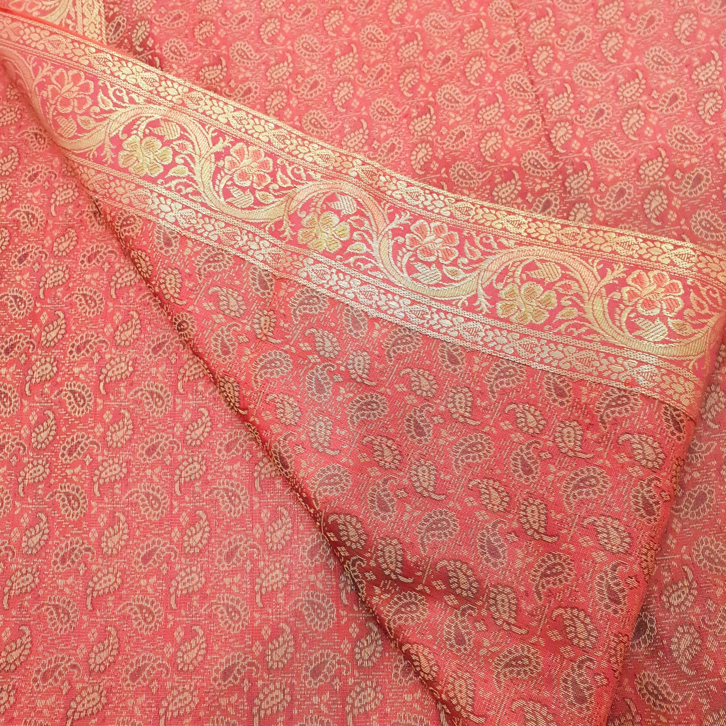 88"x48" Banarasi Dining Table Top Cover Indian Silk Woven Paisley Red Cloth Gift
