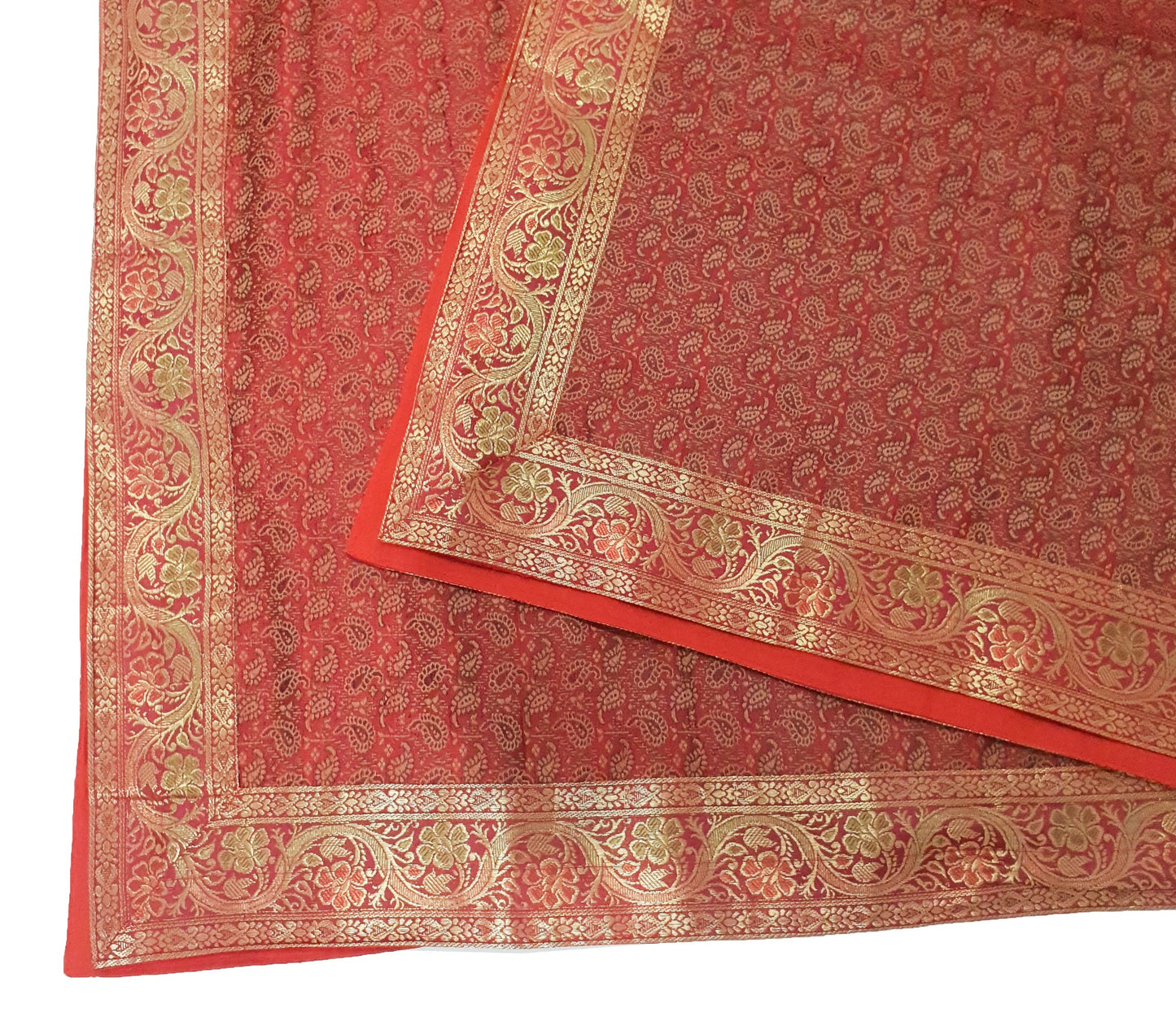 88"x48" Banarasi Dining Table Top Cover Indian Silk Woven Paisley Red Cloth Gift