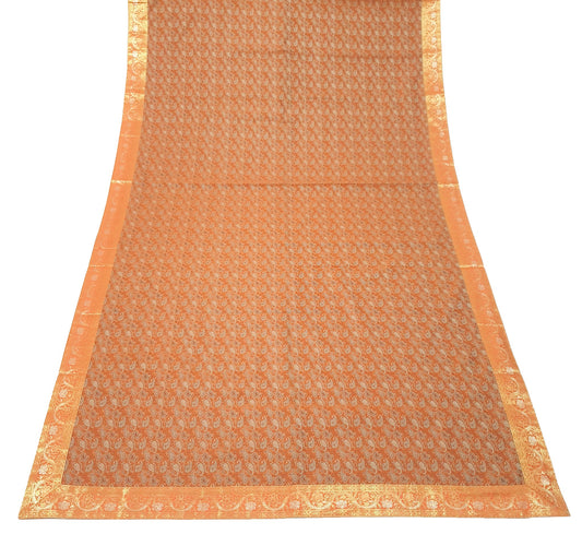 90"x48" Banarasi Dining Table Top Cover Indian Orange Silk Woven Paisley Cloth