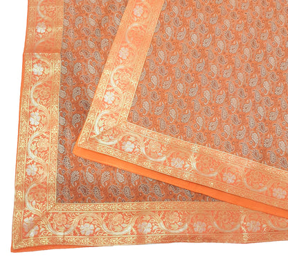 90"x48" Banarasi Dining Table Top Cover Indian Orange Silk Woven Paisley Cloth
