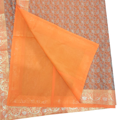 90"x48" Banarasi Dining Table Top Cover Indian Orange Silk Woven Paisley Cloth