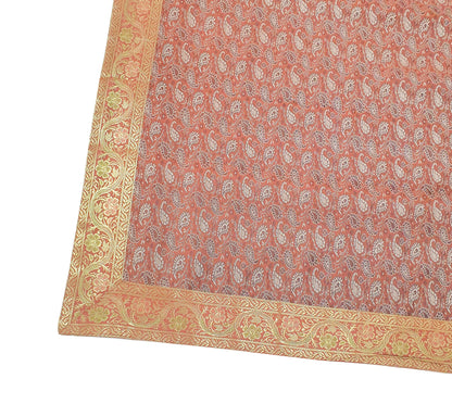 88"x48" Dining Table Top Cover Indian Banarasi Silk Woven Paisley Rust Cloth