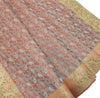 88"x48" Dining Table Top Cover Indian Banarasi Silk Woven Paisley Rust Cloth