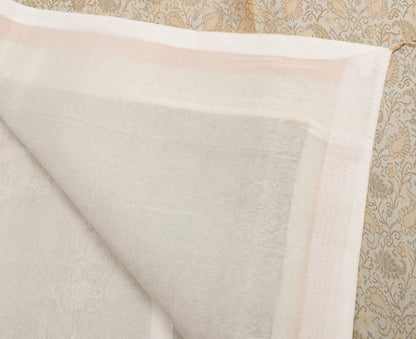 48 Inch Square Table Top Cover Cream Woven Zari Border Silk Brocade Cloth