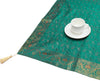 48 Inch Square Table Top Cover Teal Green Woven Zari Border Silk Brocade Cloth