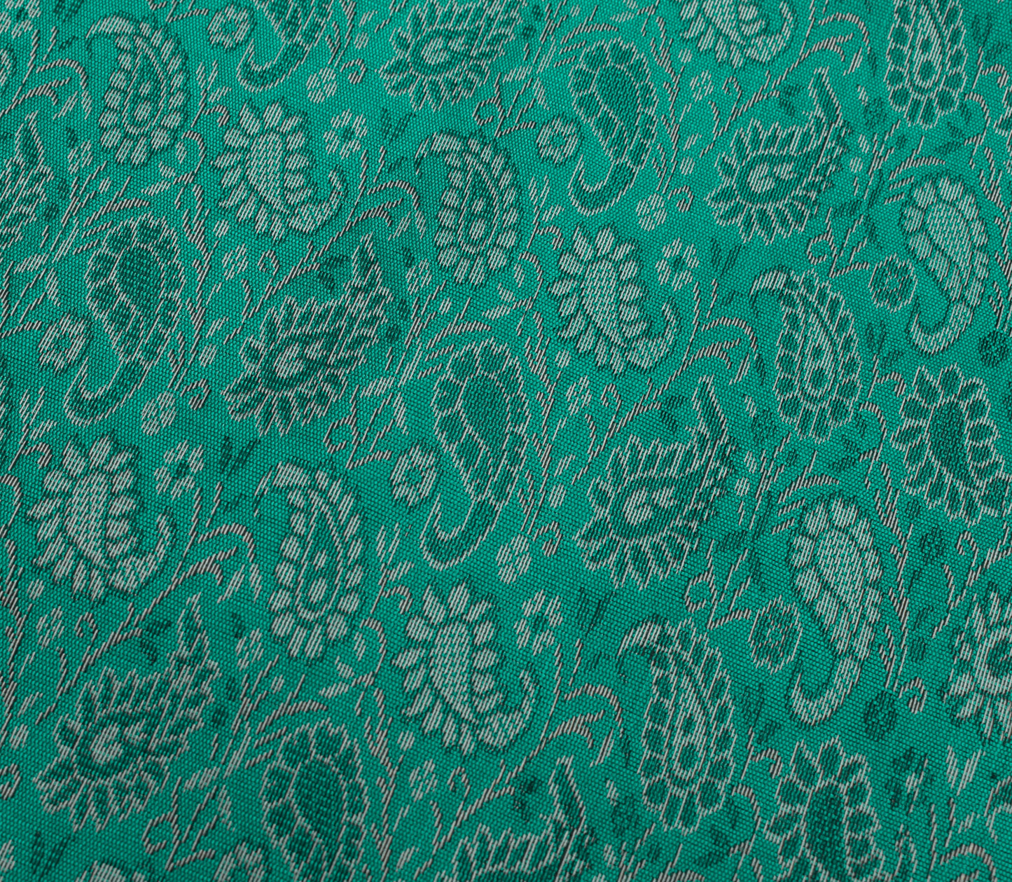 48 Inch Square Table Top Cover Teal Green Woven Zari Border Silk Brocade Cloth