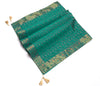 48 Inch Square Table Top Cover Teal Green Woven Zari Border Silk Brocade Cloth