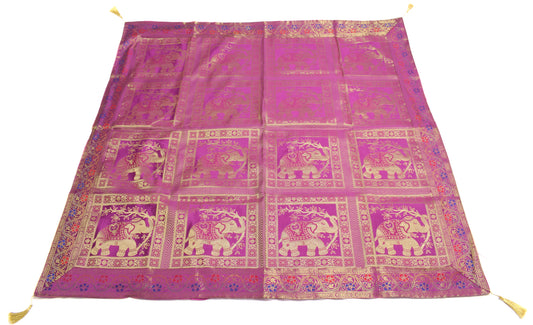 48 Inch Square Table Top Cover Magenta Woven Zari Border Brocade Elephant Cloth