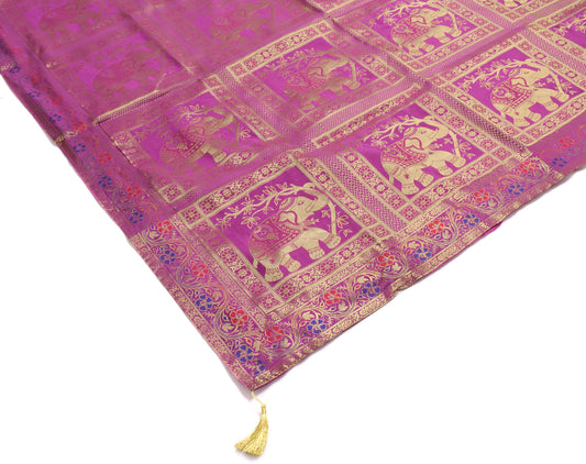 48 Inch Square Table Top Cover Magenta Woven Zari Border Brocade Elephant Cloth