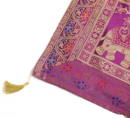 48 Inch Square Table Top Cover Magenta Woven Zari Border Brocade Elephant Cloth