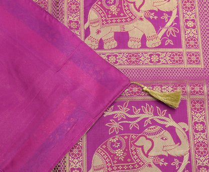48 Inch Square Table Top Cover Magenta Woven Zari Border Brocade Elephant Cloth