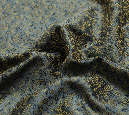 48 Inch Square Table Top Cover Gray Woven Zari Border Silk Brocade Cloth