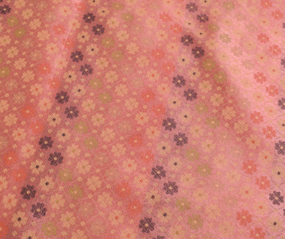 48 Inch Square Table Top Cover Peach Woven Zari Border Silk Brocade Cloth