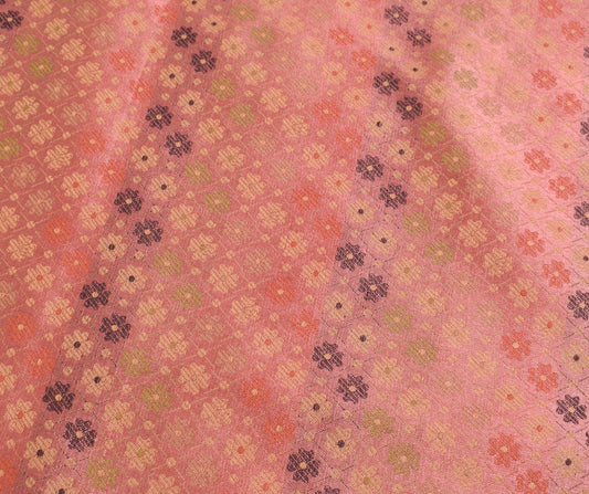 48 Inch Square Table Top Cover Peach Woven Zari Border Silk Brocade Cloth