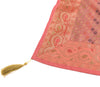 48 Inch Square Table Top Cover Peach Woven Zari Border Silk Brocade Cloth