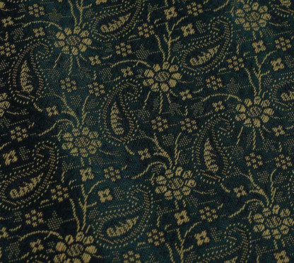 48 Inch Square Table Top Cover Dark Green Woven Zari Border Silk Brocade Cloth